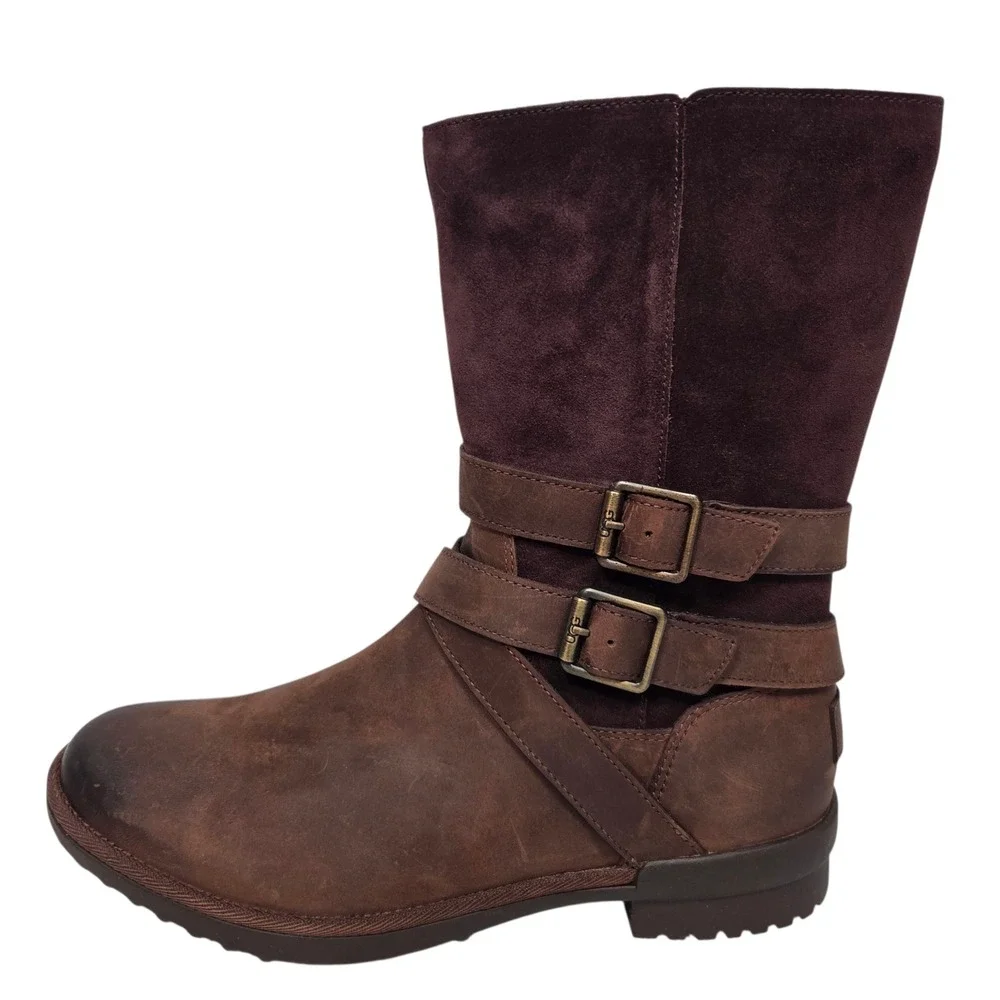 NEW UGG Simmens Boots Women 9 Brown Leather Suede Waterproof Buckle 1095155